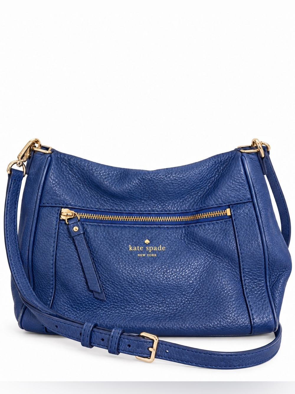 kate spade Cobalt Blue Pebbled Leather Crossbody Bag with Gold Hardware